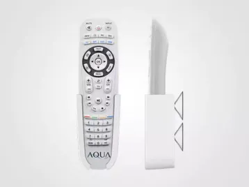 Front and side view of a white aqua remote control icon.